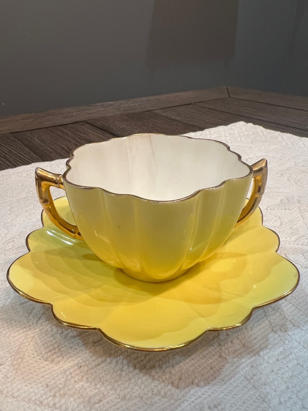 Antique Wileman & Co Foley Pre-Shelley Bouillon Cup Saucer Daisy Shape Pattern